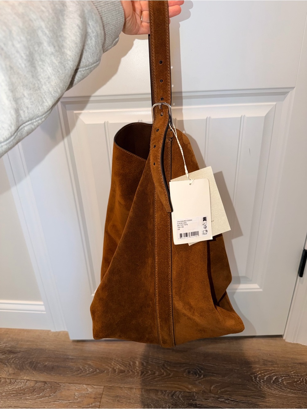 Toteme Large Suede Belted Bag in Cognac Brown - Picture 8 of 11